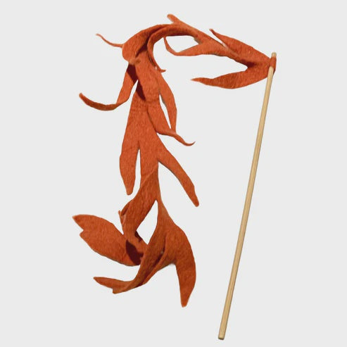 Karma Cat Toy Felted Wool Teaser Wand 14"/ Feathery Leaves