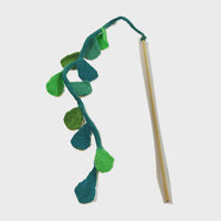 Karma Cat Toy Felted Wool Teaser Wand 14"/ Green Leaves
